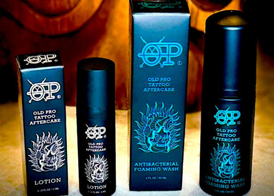 OLD PRO TATTOO AFTERCARE FOR PROFESSIONAL TATTOOING ANTIBACTERIAL WASH AND MEDICATED LOTION