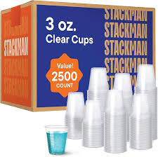 Stack Man Case of 2,500 – 3 oz. Disposable Clear Plastic Cups - 2500 Count