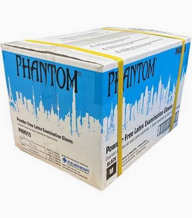 Black Phantom Medical Latex Gloves — Case of 10 (Medium, Black)